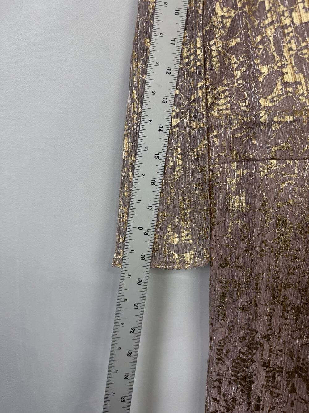 Chicos NWT Classic Pleat Metallic Maxi Dress Rose Gold Womens Sz 1 - Picture 5 of 9